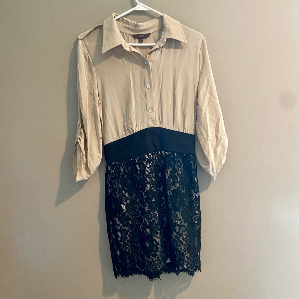 Classy Tan and Black Silk Lined Dress